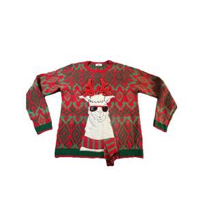 Ugly Christmas Sweater Llama Reindeer Lights Scarf Red Green Fair Isle XL